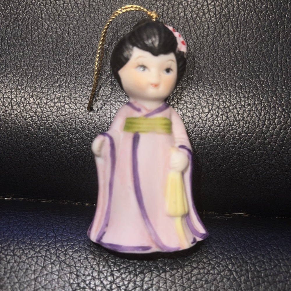 J.S.N.Y VTG Ceramic Bisque GEISHA GIRL Jeffrey Snyder Figurine Bell Hand Painted